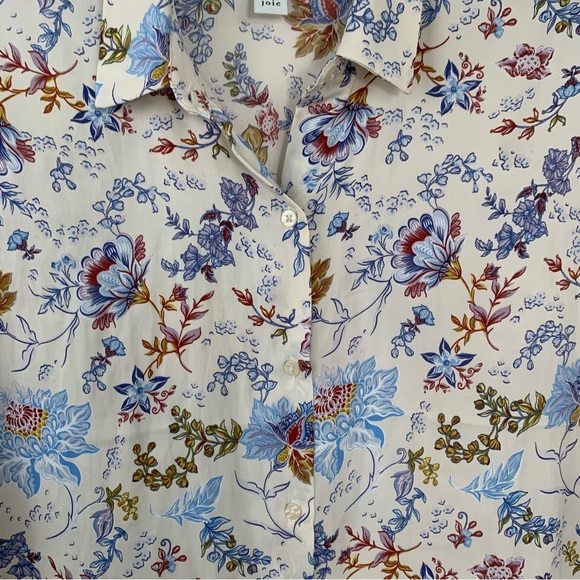 Joie Floral Satin Button Down Short Sleeve Blouse S - Picture 3 of 8